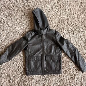 Black Leather Hooded Jacket